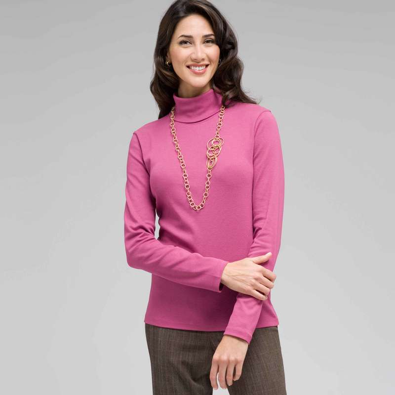 Long Sleeve Turtleneck Top, Rose Garden, large image number 0
